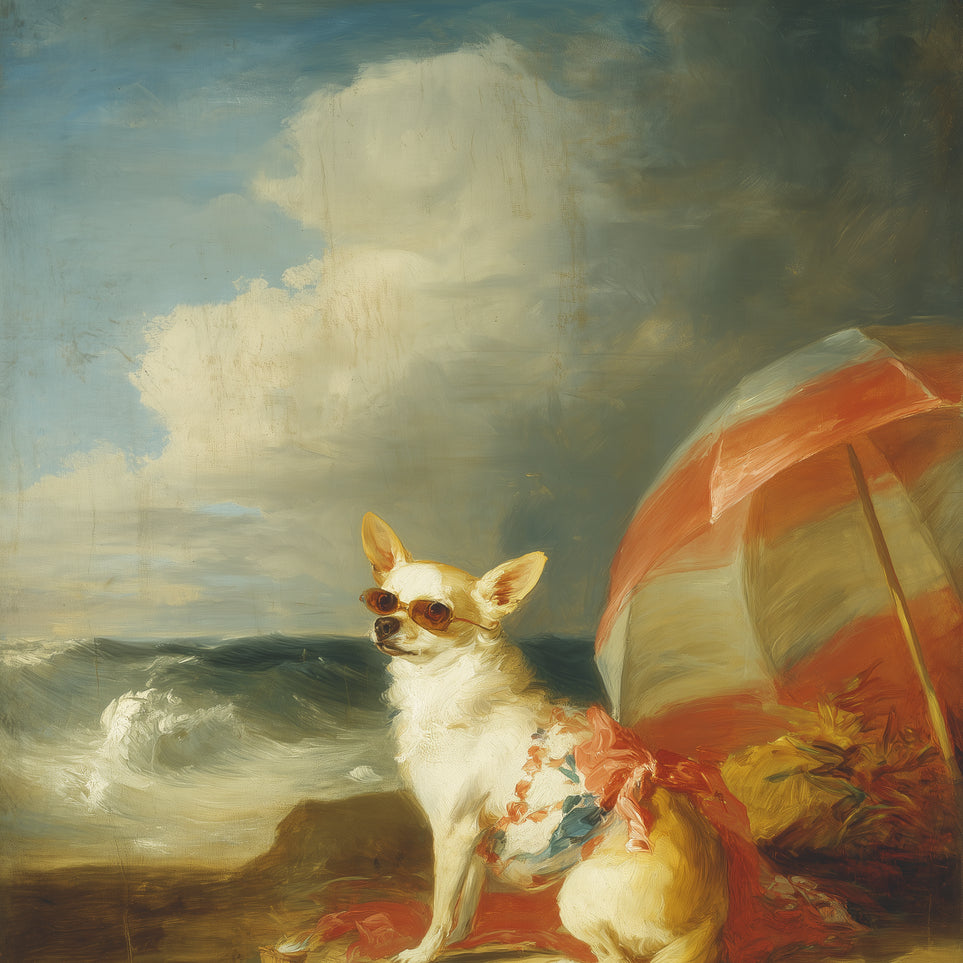 Red shade over seaside dog