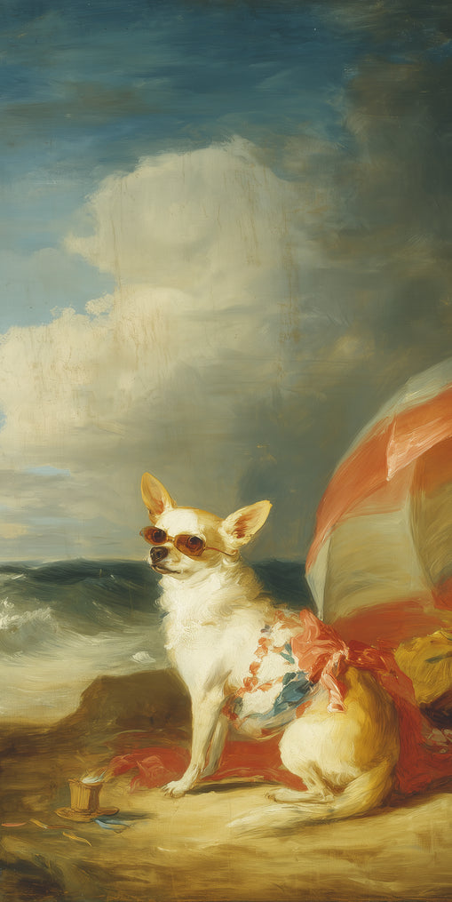 Red shade over seaside dog