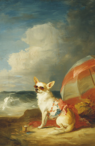 Red shade over seaside dog