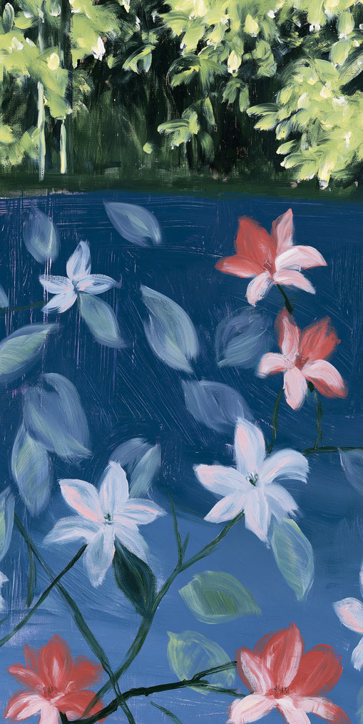 Coral flowers on dark water