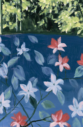 Coral flowers on dark water