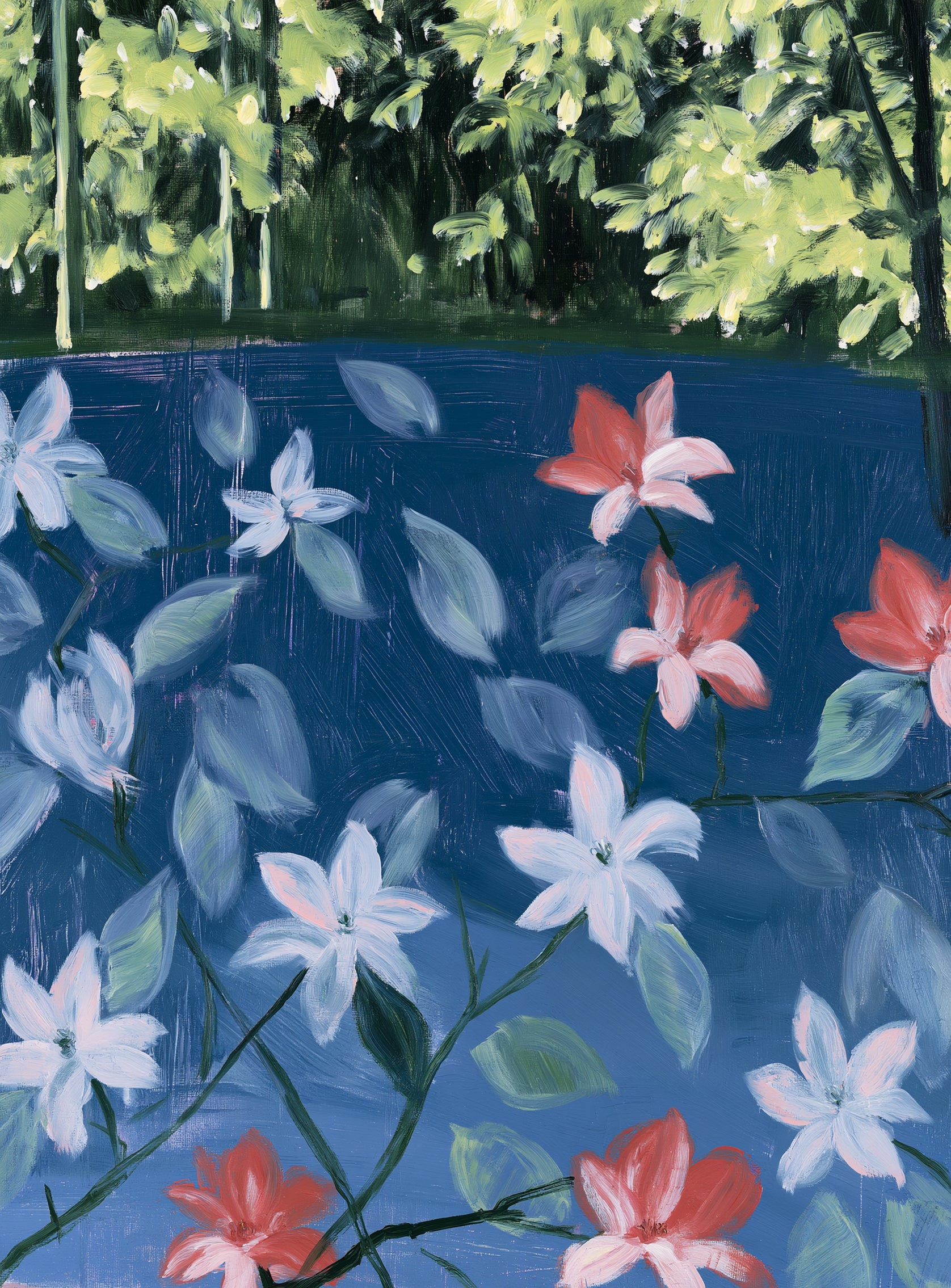 Coral flowers on dark water