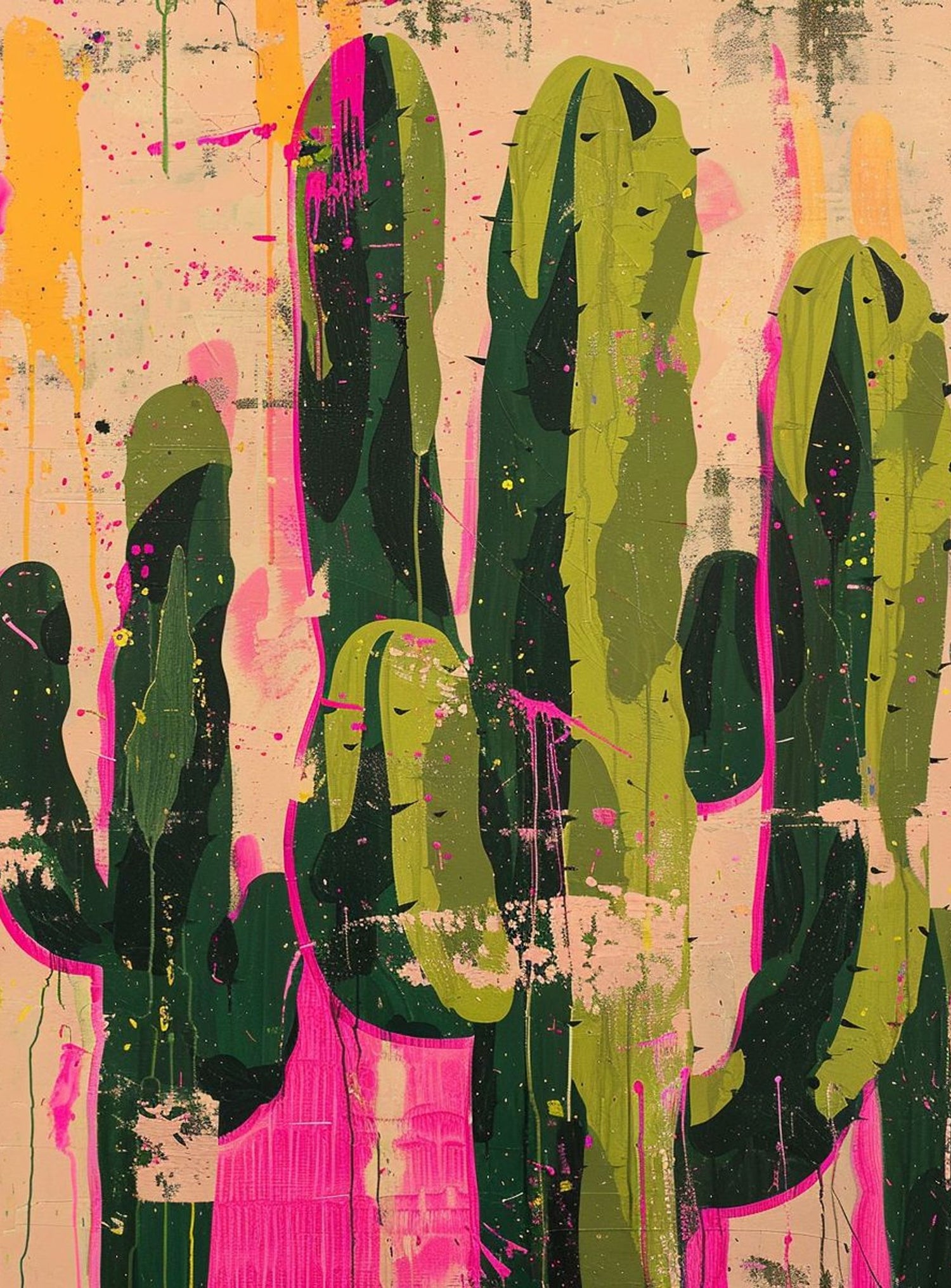 Cacti within pink drips