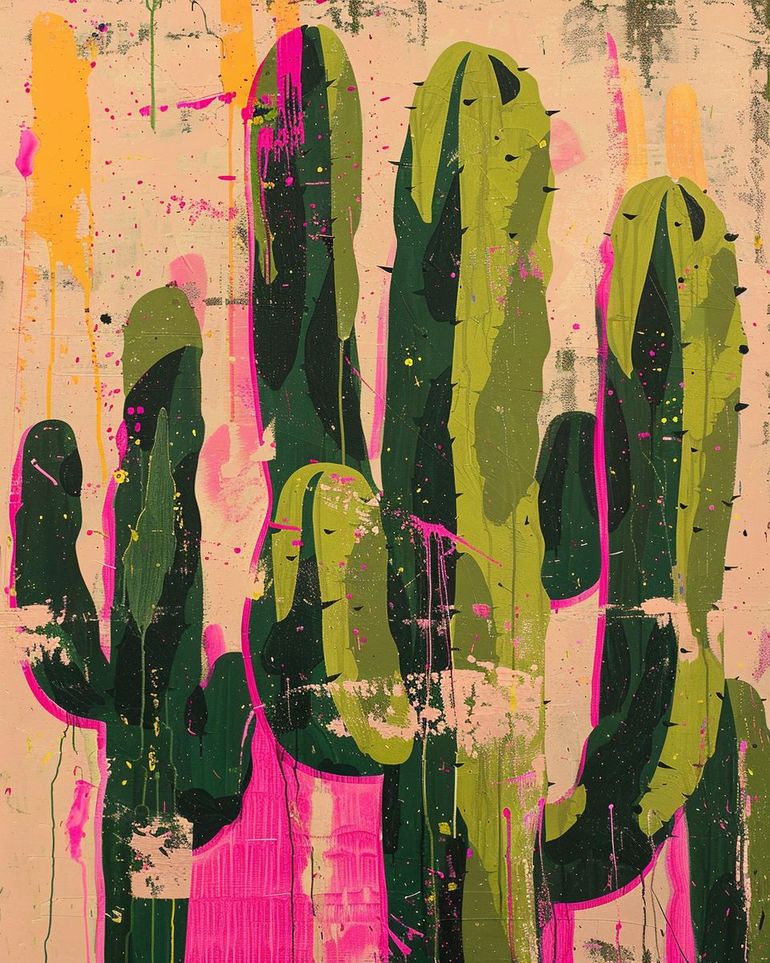 Cacti within pink drips