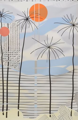 Two suns over striped hills