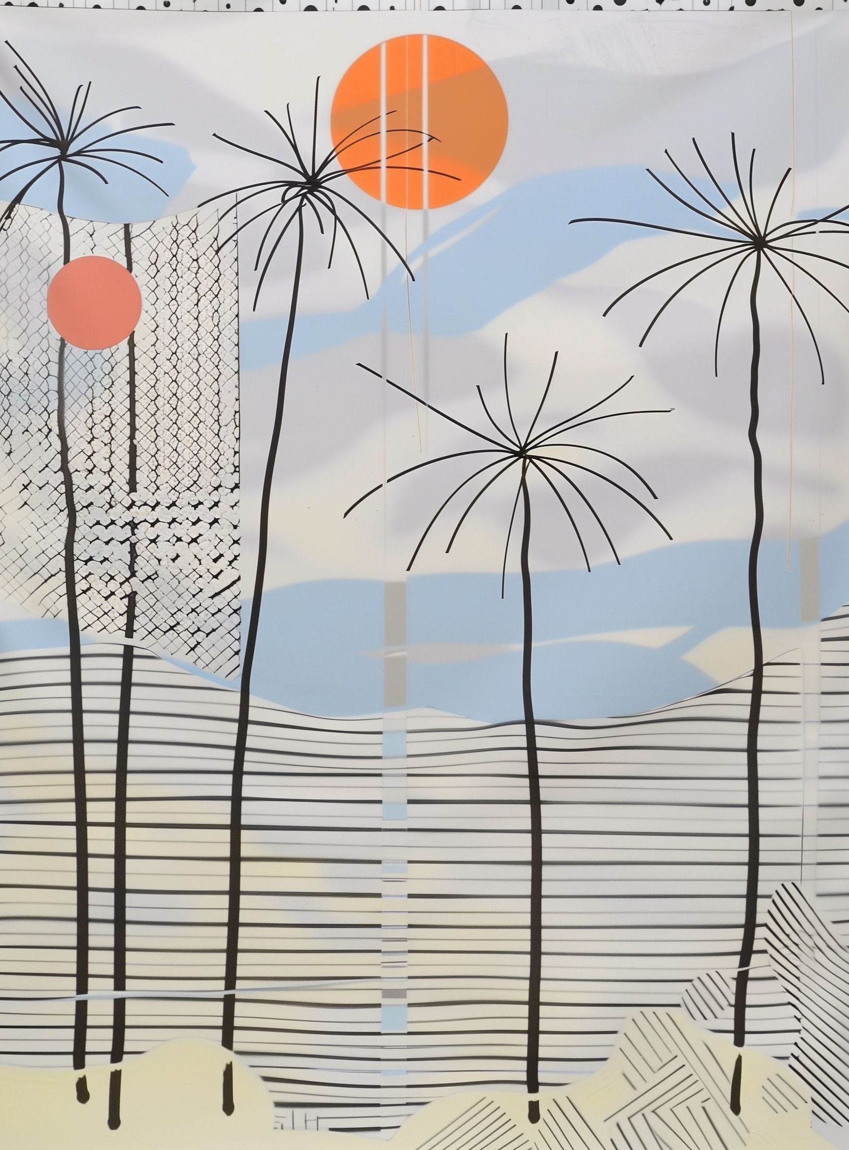Two suns over striped hills
