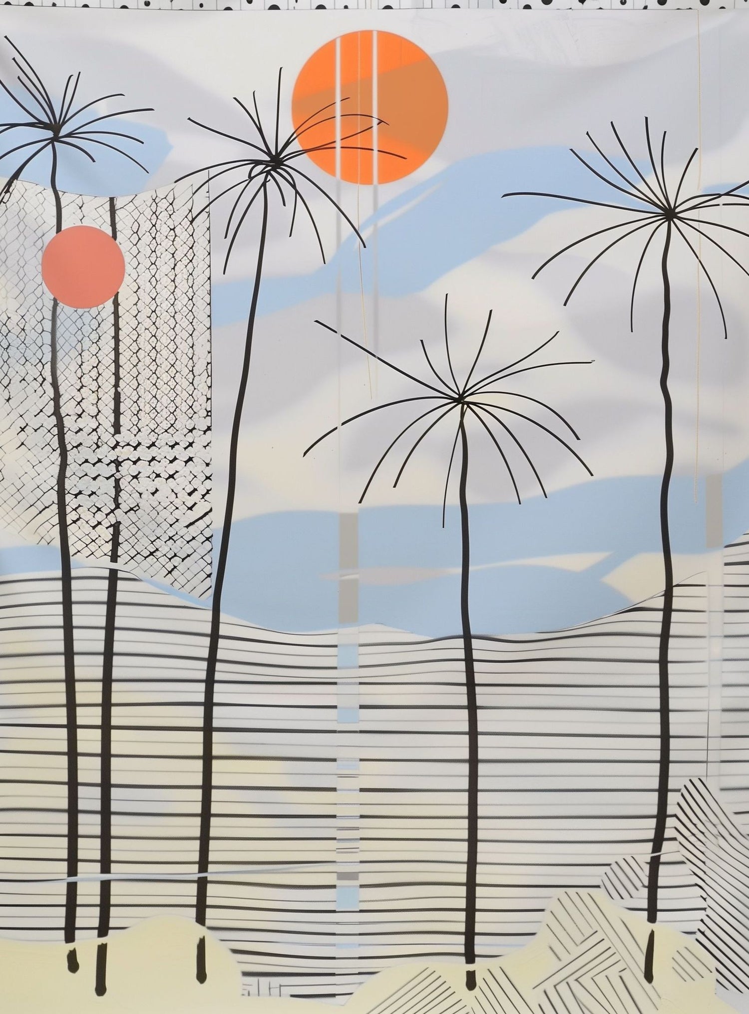 Two suns over striped hills