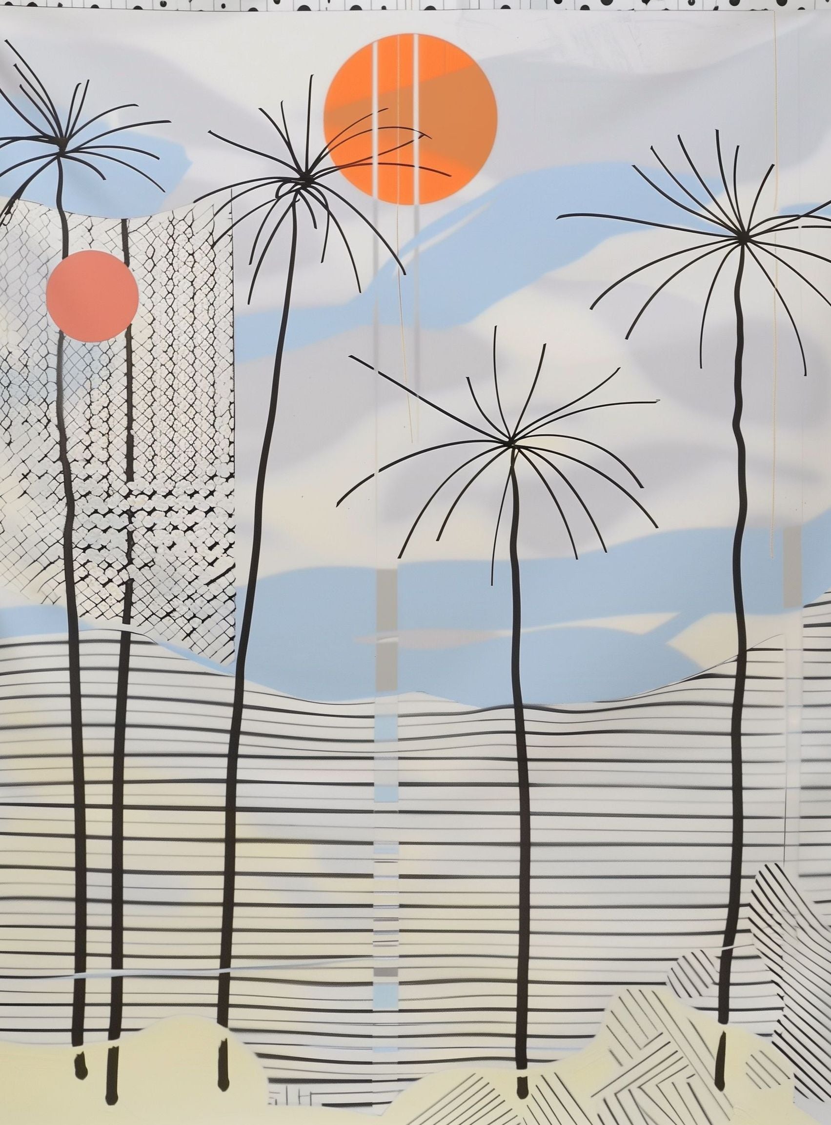Two suns over striped hills