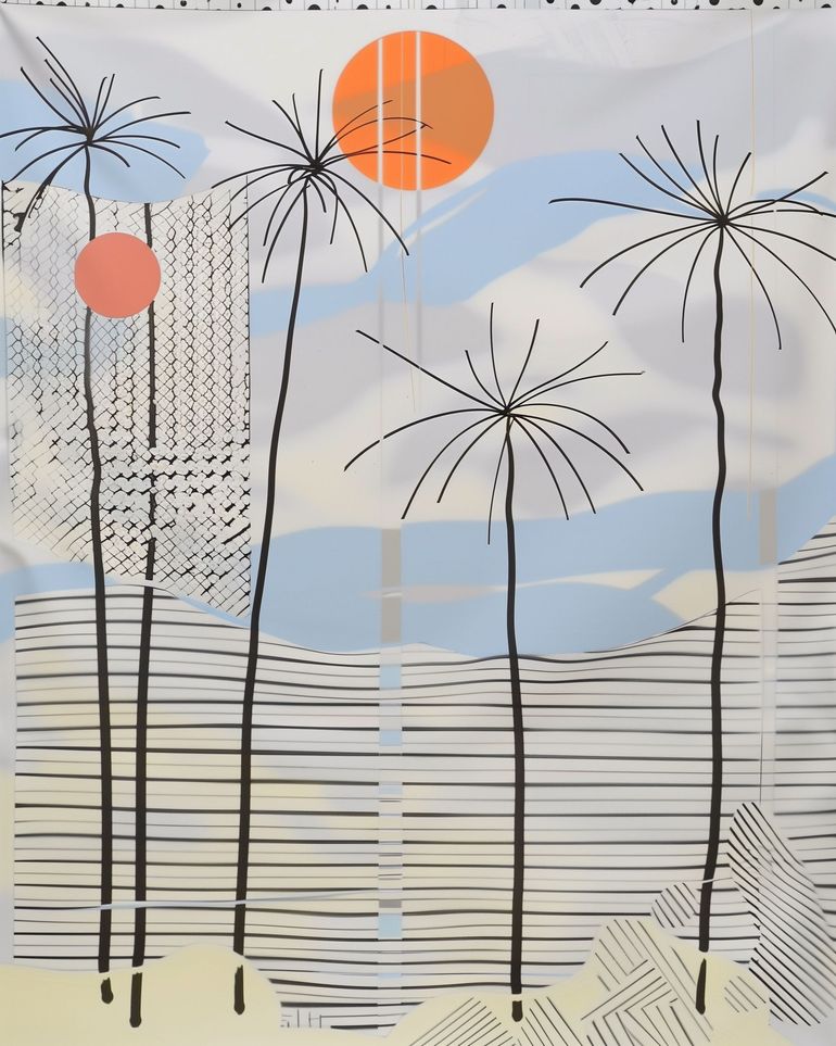 Two suns over striped hills