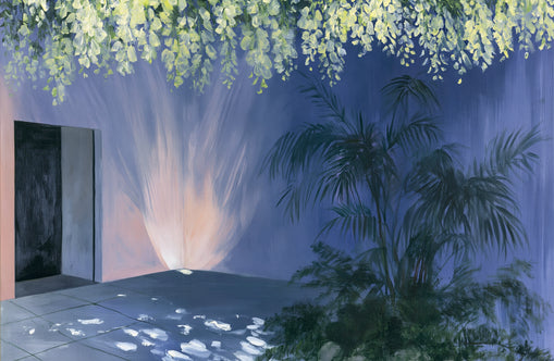 Light beneath hanging blossoms