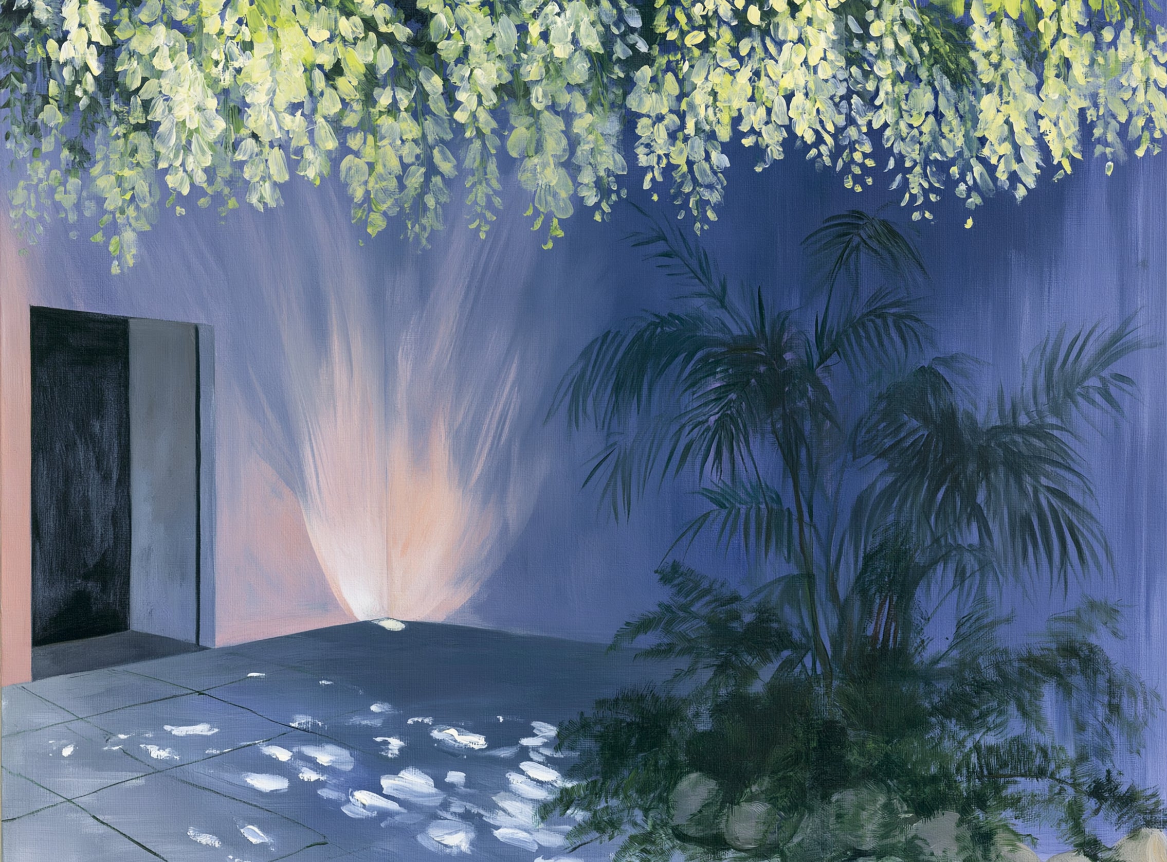 Light beneath hanging blossoms