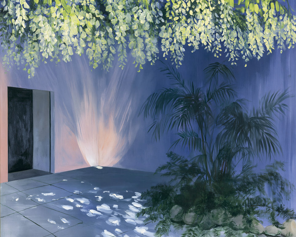Light beneath hanging blossoms