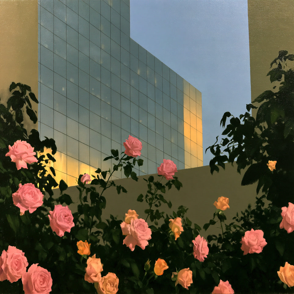 Roses against the glass wall