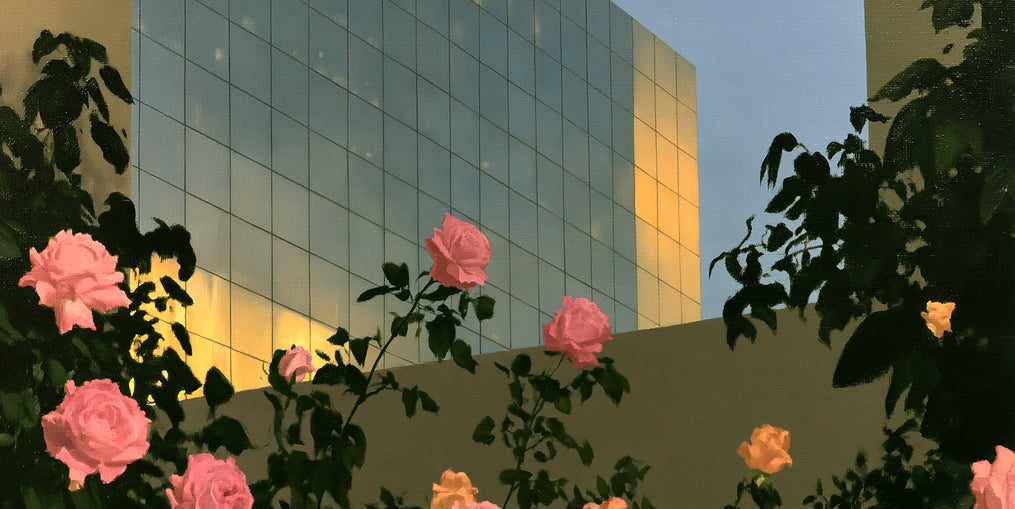Roses against the glass wall