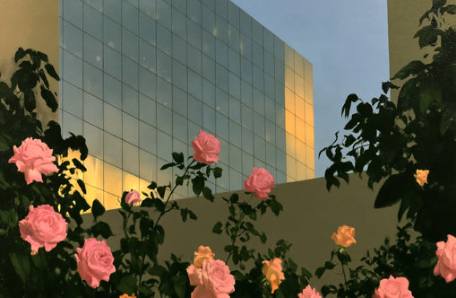 Roses against the glass wall