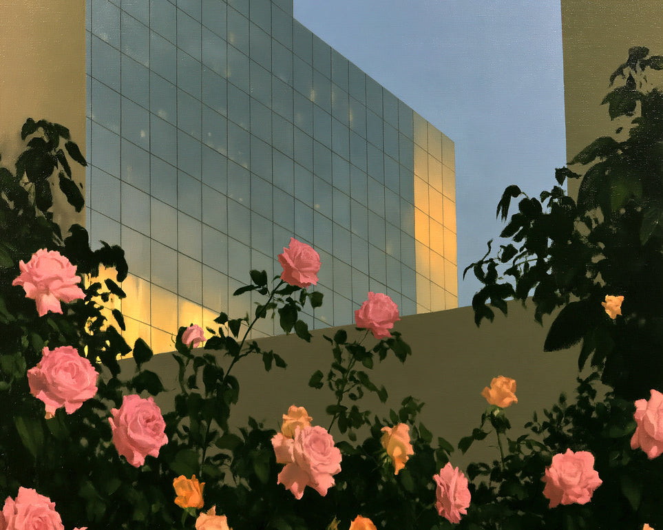 Roses against the glass wall