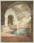 Courtyard pool beneath pale arches