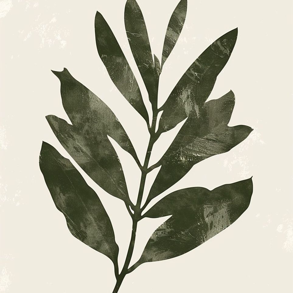 Still branch on pale paper
