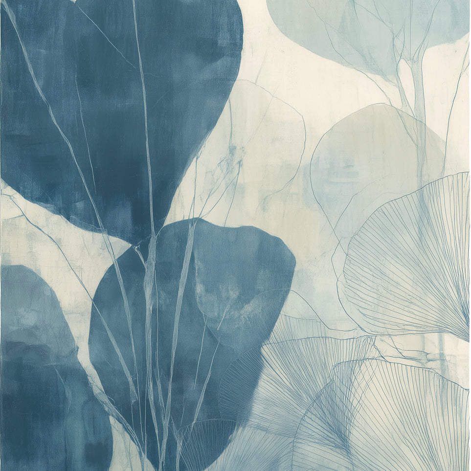 Leaves among pale blue space