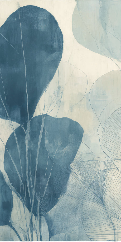Leaves among pale blue space