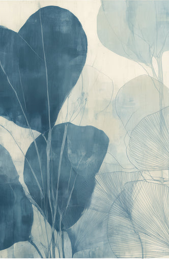 Leaves among pale blue space