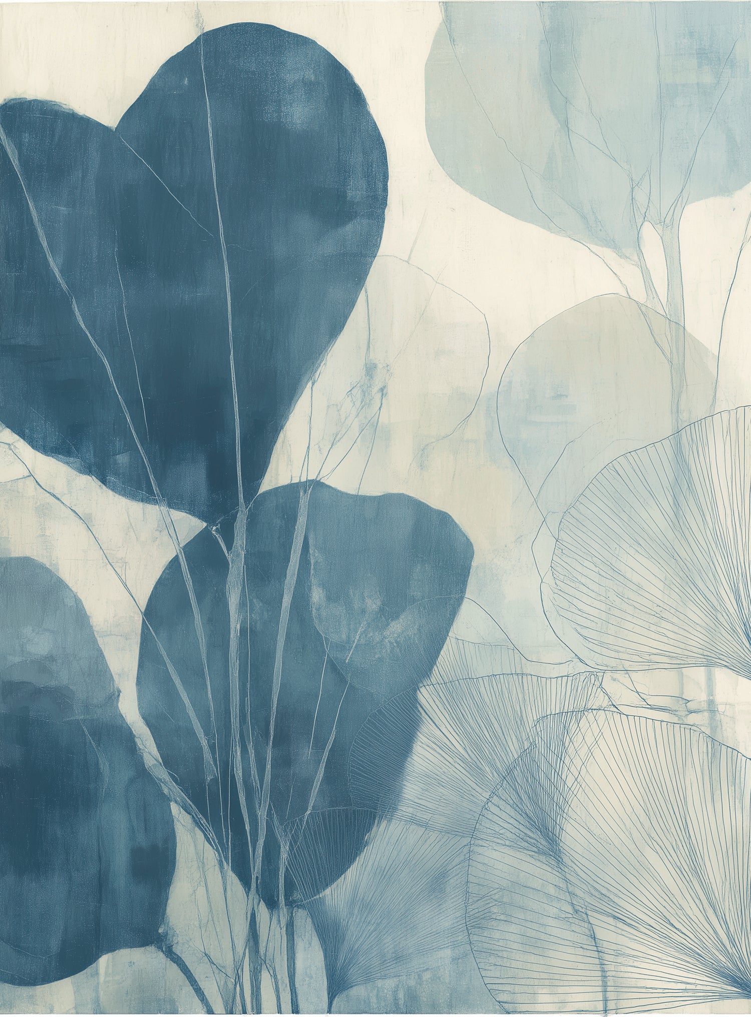 Leaves among pale blue space