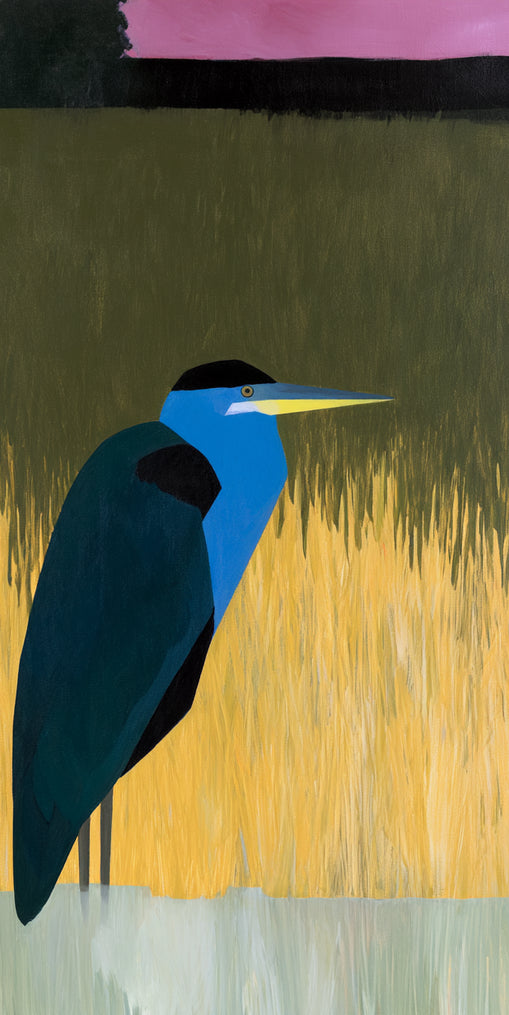 Blue bird in yellow grass