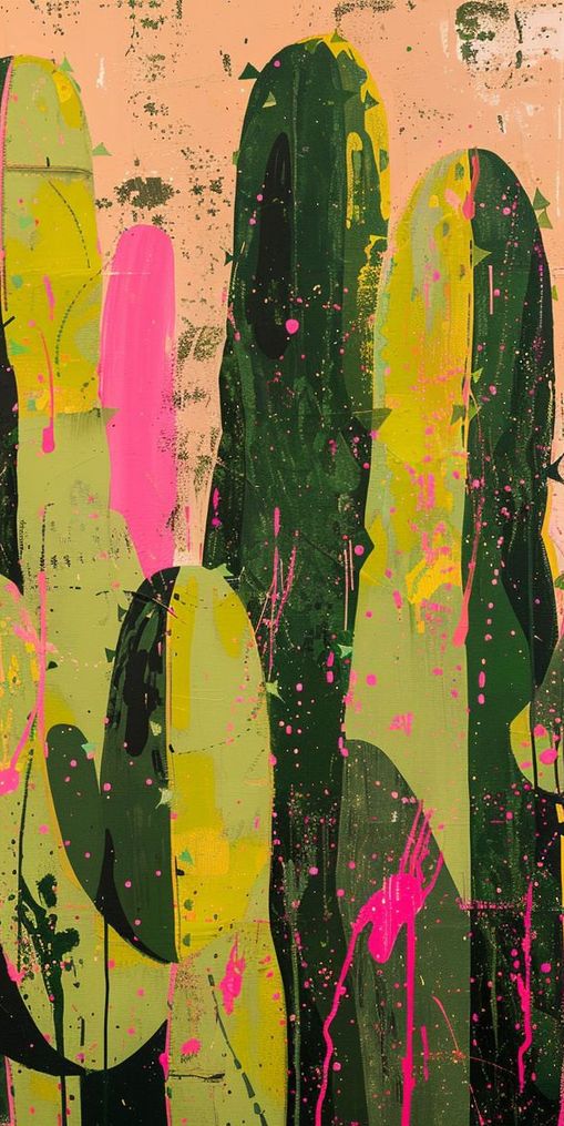 Cacti among pink splatters