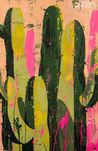 Cacti among pink splatters