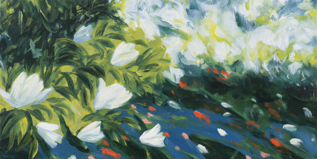 White petals on blue water