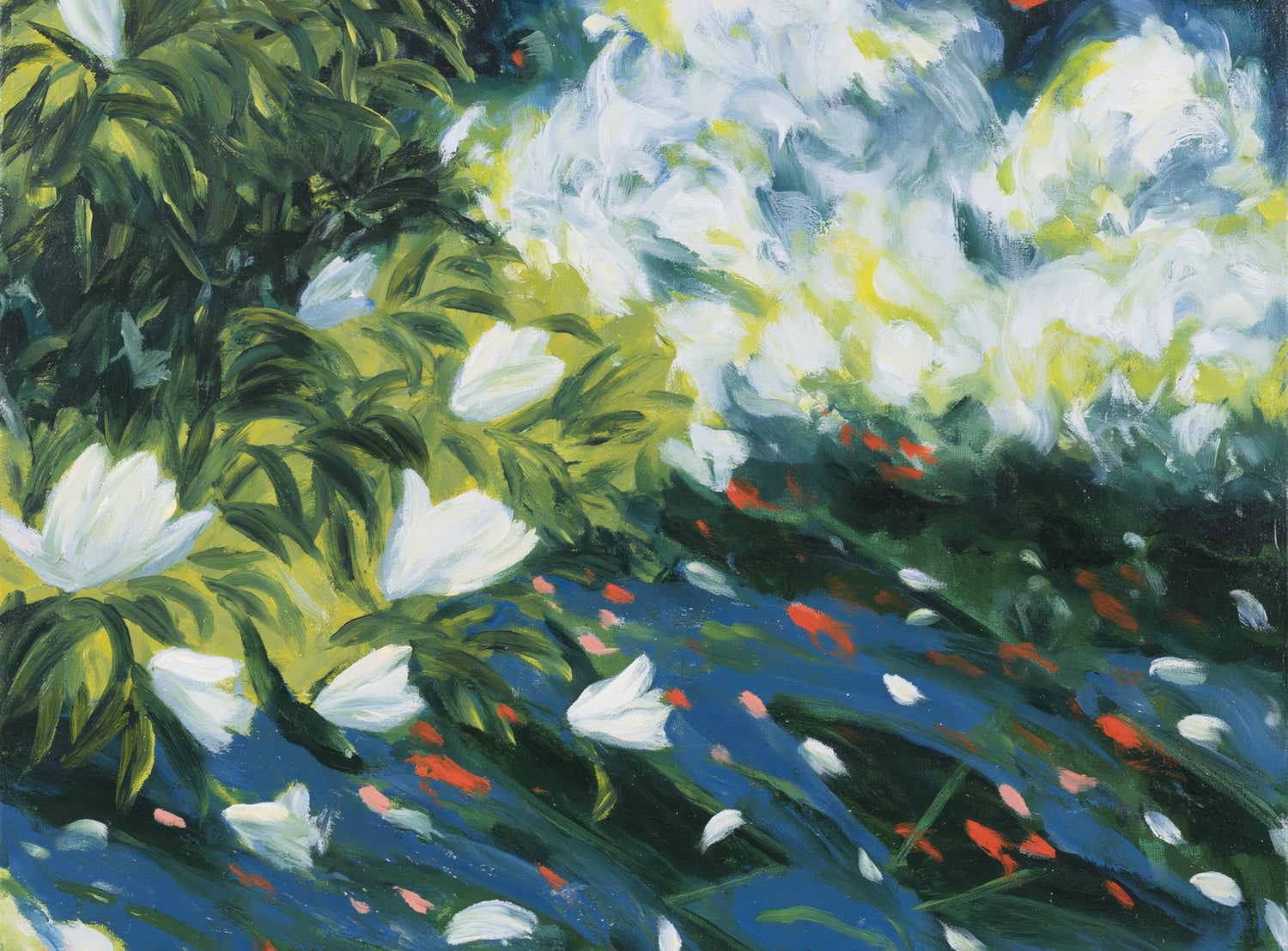 White petals on blue water