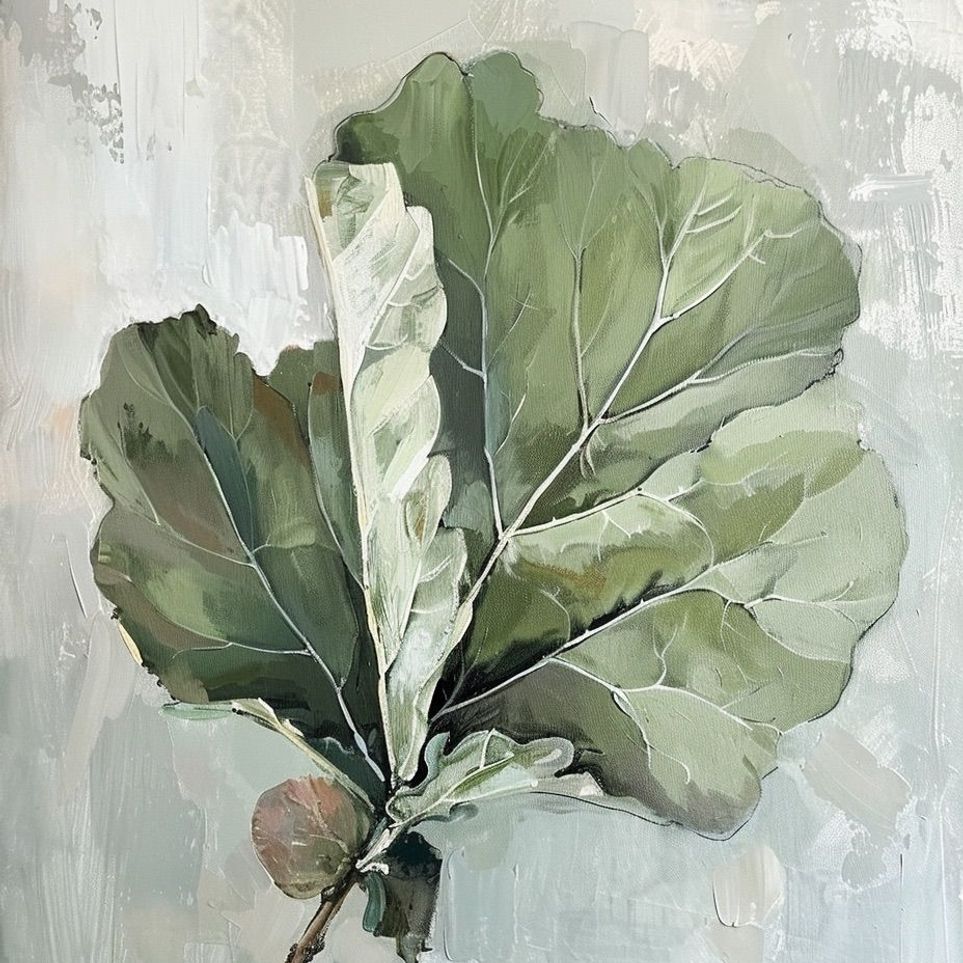 Green leaves in pale wash