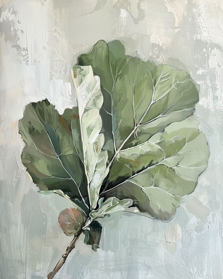 Green leaves in pale wash