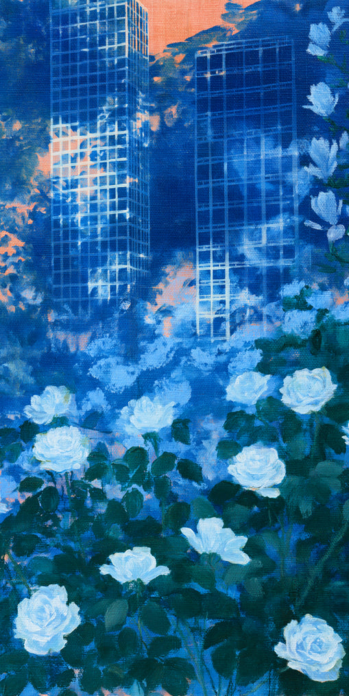 White roses before the towers