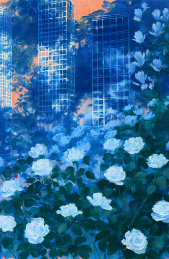 White roses before the towers