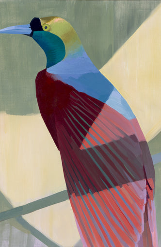 Teal throat on maroon wing