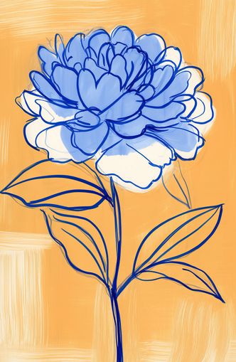 Blue Flower on Orange Field