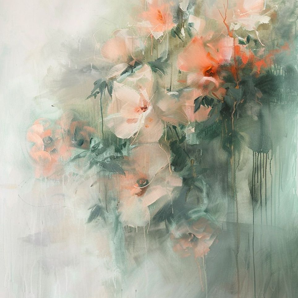 Pale flowers within the mist