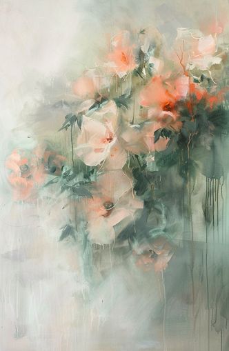 Pale flowers within the mist