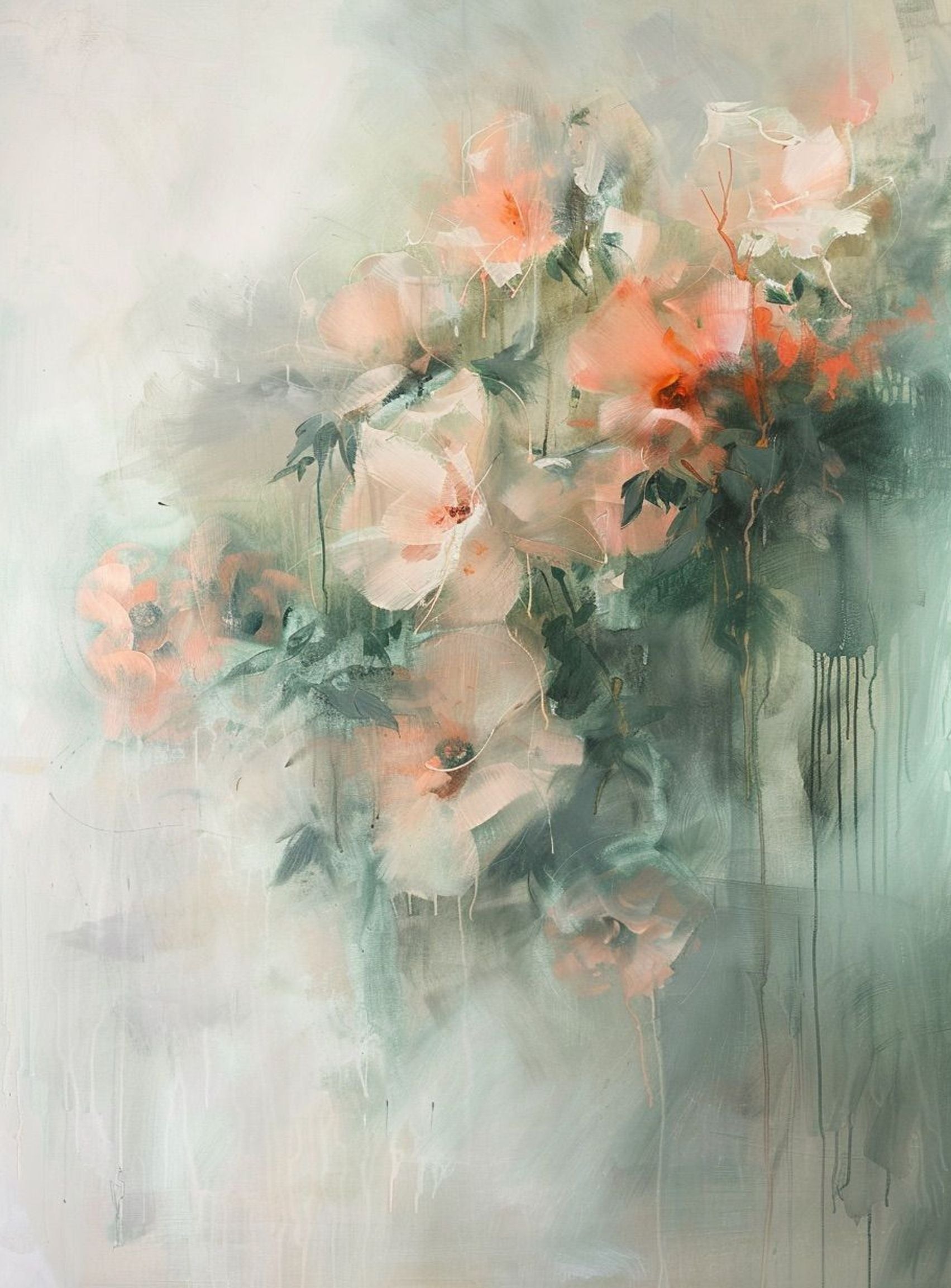 Pale flowers within the mist