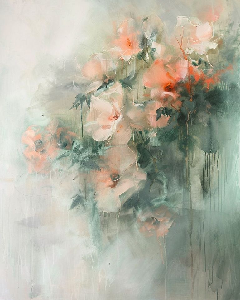 Pale flowers within the mist