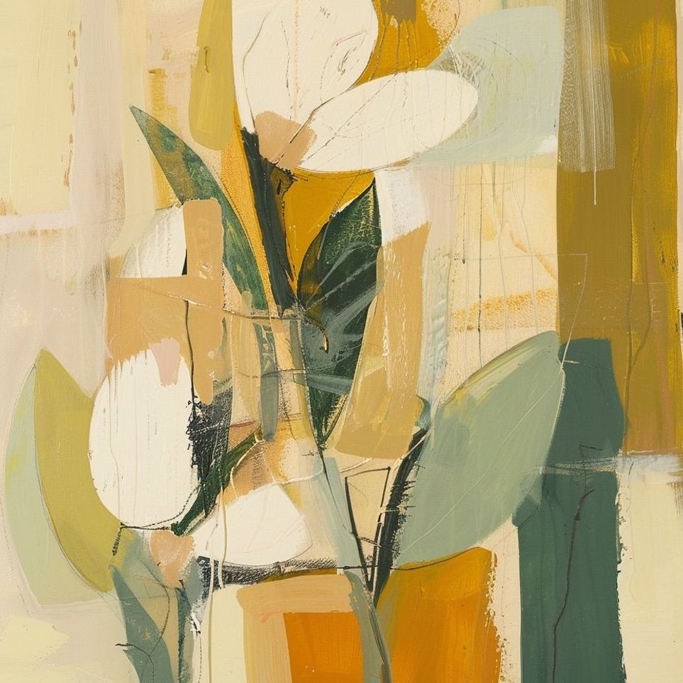 White forms within ochre blocks