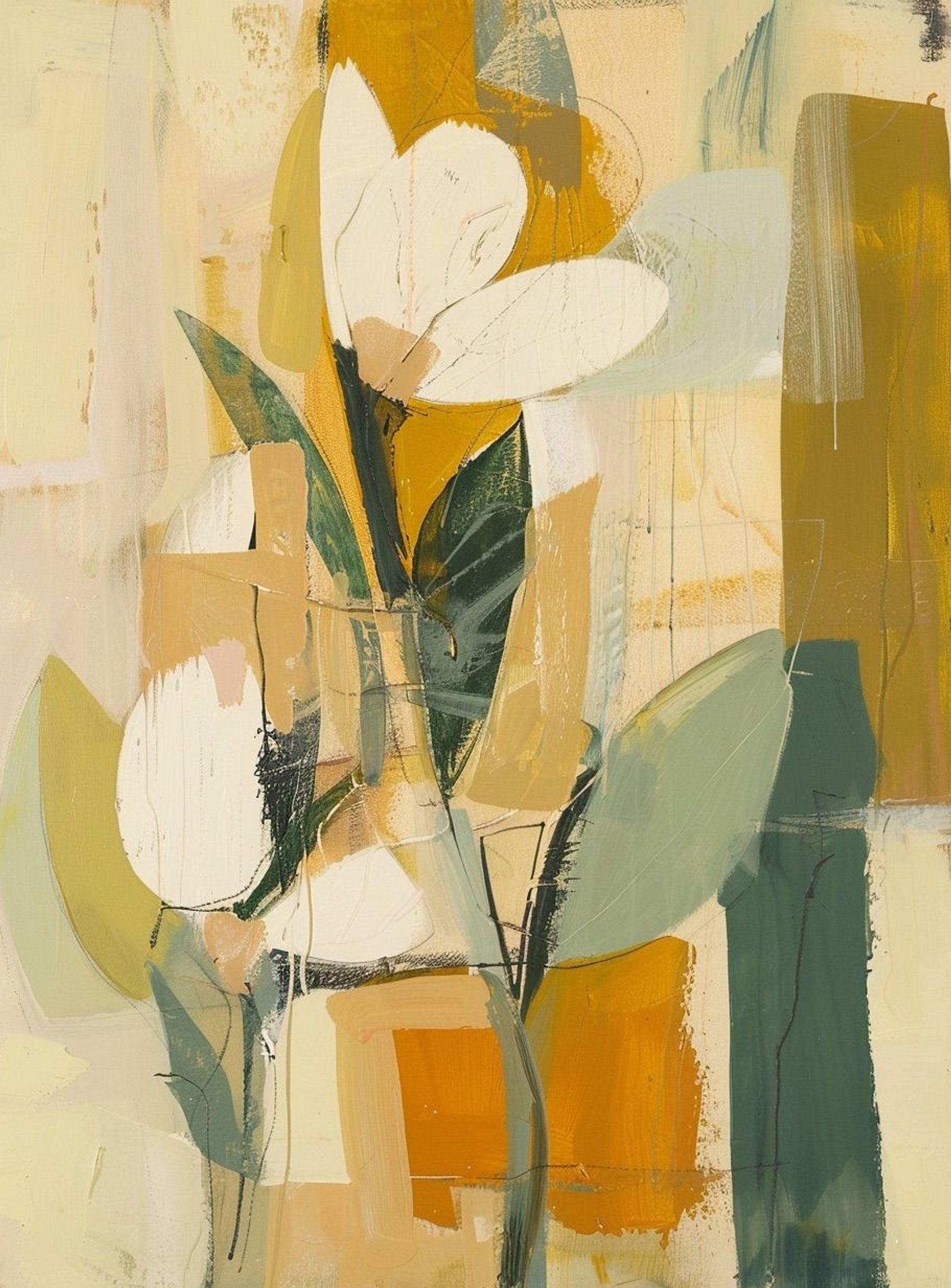 White forms within ochre blocks