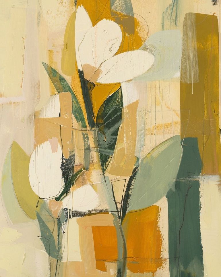 White forms within ochre blocks
