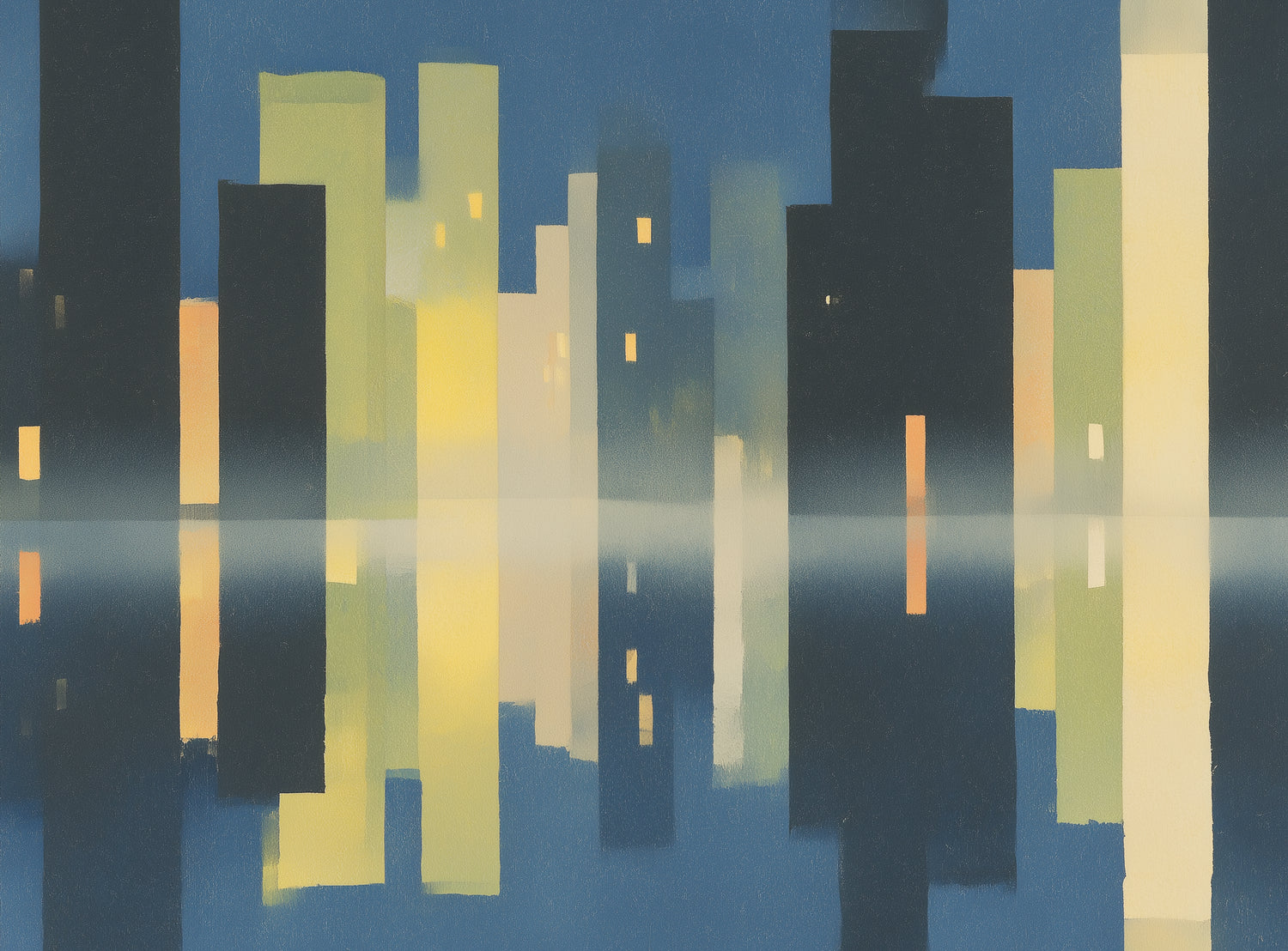 Night towers in still water