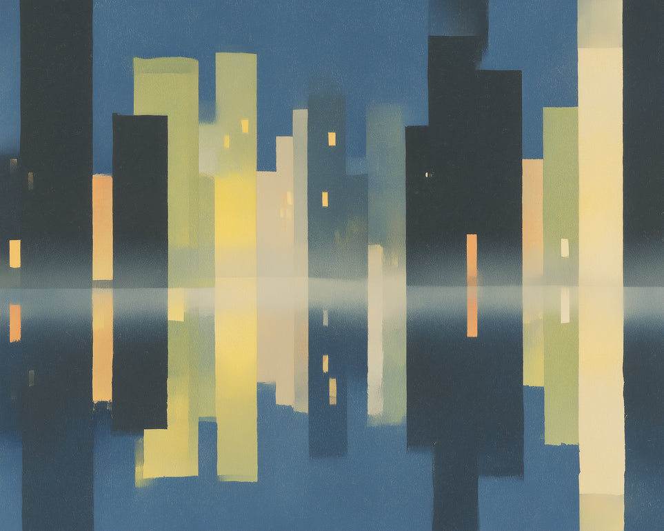 Night towers in still water