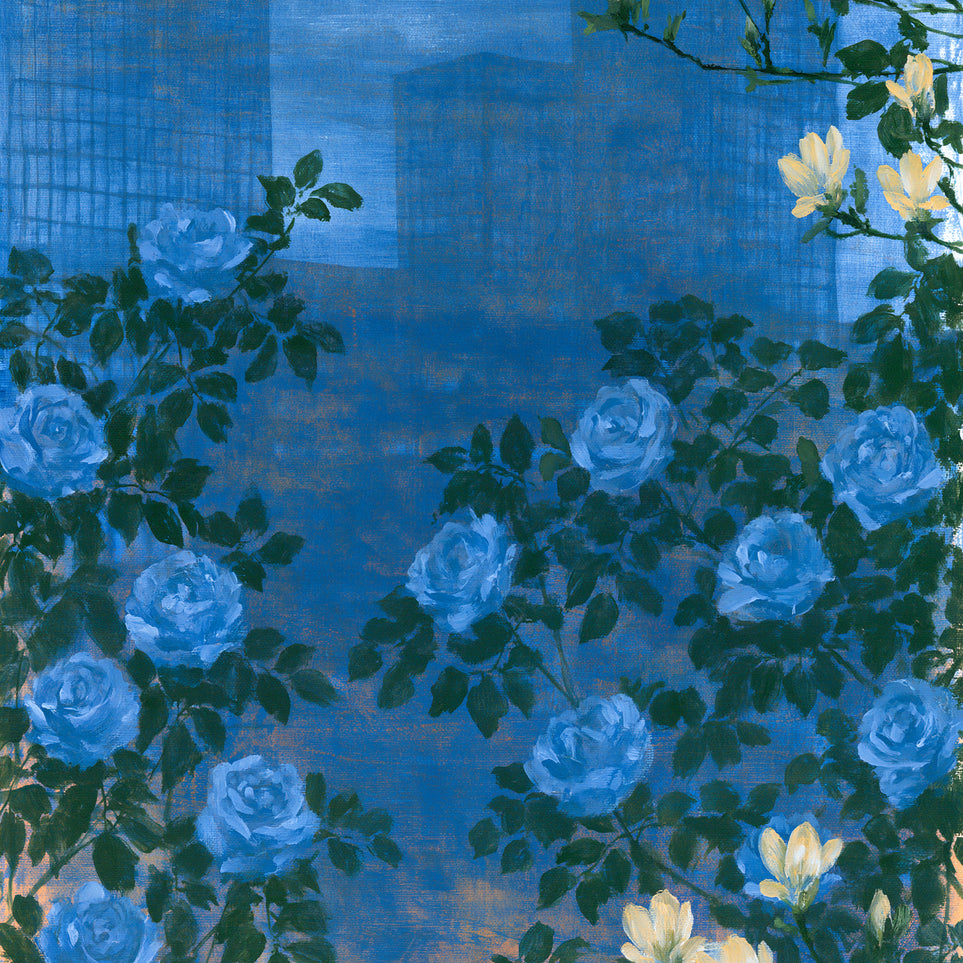 Roses against the blue towers