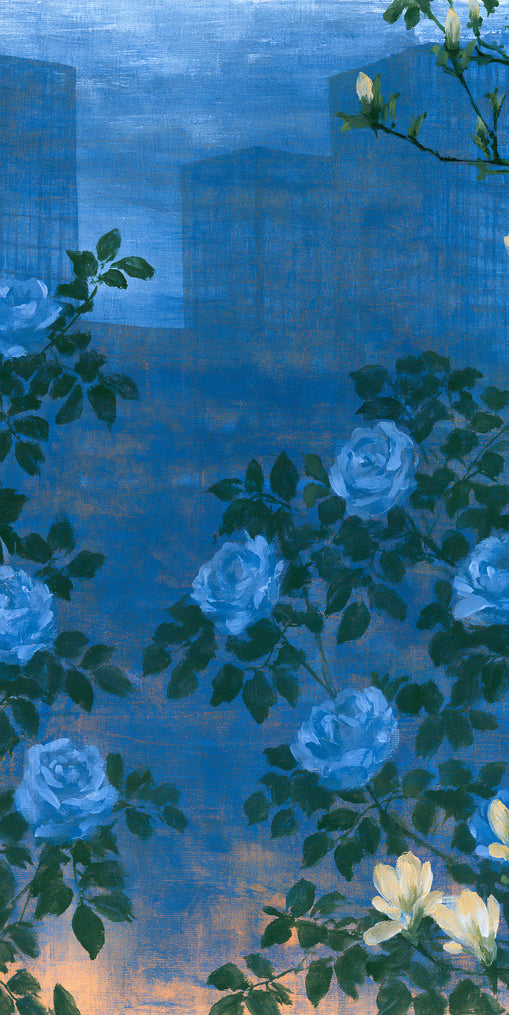 Roses against the blue towers