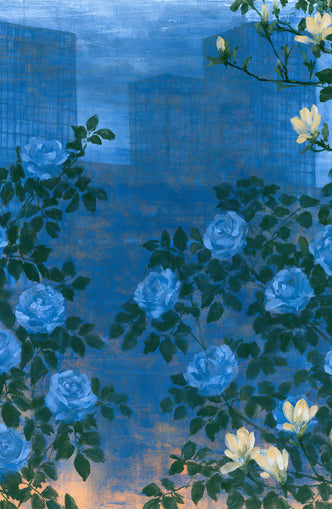 Roses against the blue towers