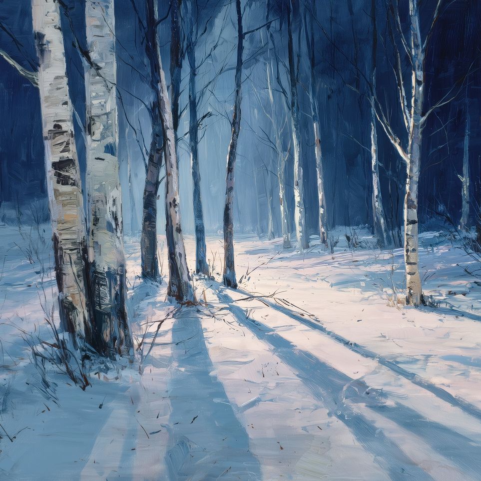 Snow Shadows Between Trunks